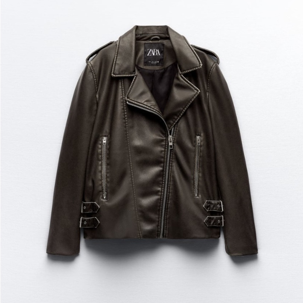 Zara FAUX LEATHER BIKER JACKET. Gray/Beige. Size XS. New with Tags. - Picture 11 of 12